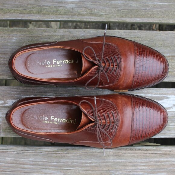 Daniele Ferradini Brown Genuine Lizard Cap Toe, Men's 7.5 M, Made in Italy, EUC - Picture 10 of 15
